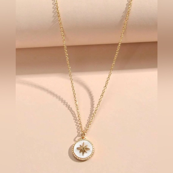 Mother of Pearl Star- White Iridescent Shell Ishtar Starburst Stainless Necklace - Picture 10 of 17